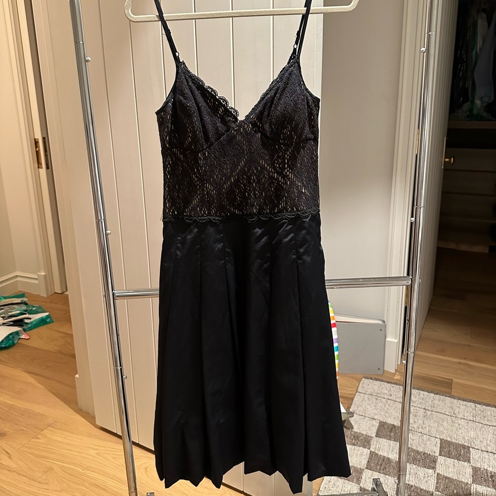 BCBG Paris black lace/pleated cocktail dress